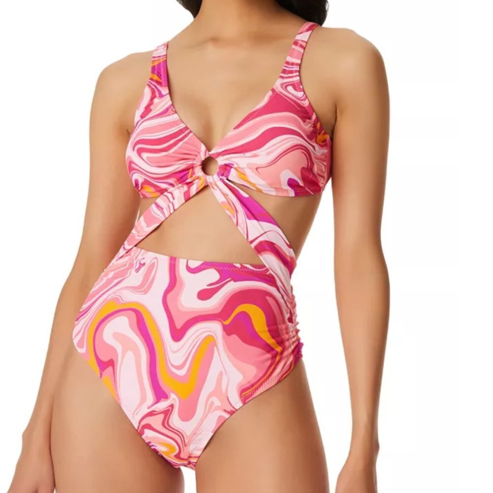 JESSICA SIMPSON Women's Good Vibrations Pink O-Ring One-Piece Swimsuit Medium
